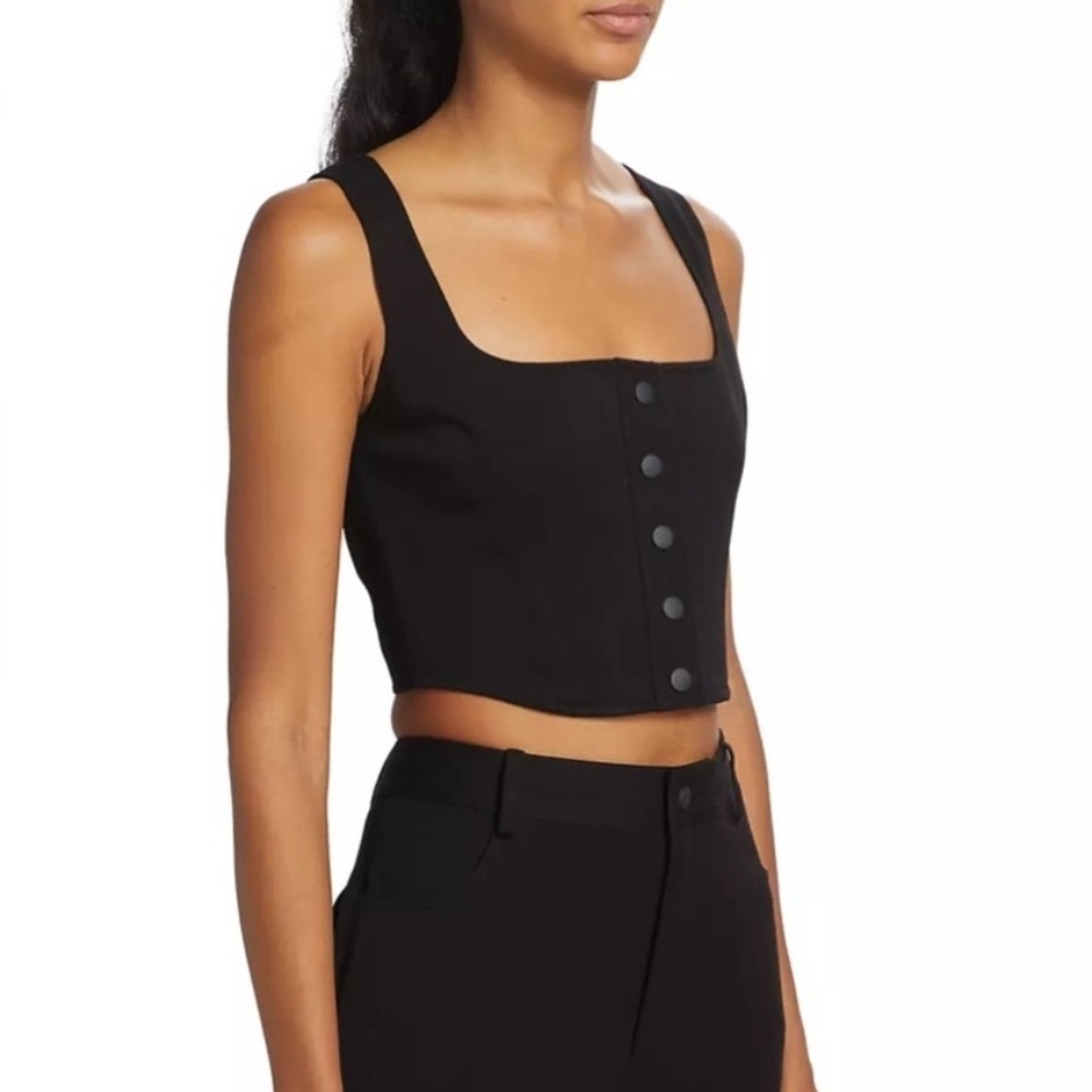 Wayf Black Snap Front Sleeveless Buttoned Crop Top Bustier | XS